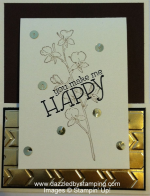 Happy Watercolor, Gold Foil Sheets, Arrows embossing folder, Gold Sequin Trim, www.dazzledbystamping.com