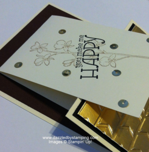 Happy Watercolor, Gold Foil Sheets, Arrows embossing folder, Gold Sequin Trim, www.dazzledbystamping.com