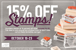 Stamps discounted 15% thru Friday, 10/23!!