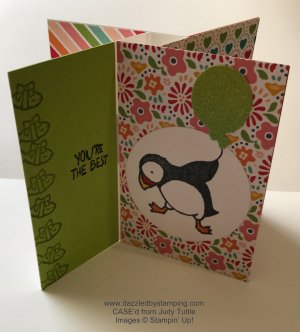 Party Puffins, Pinwheel card CASE'd from Judy Tuttle, www.dazzledbystamping.com