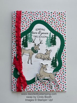 Peaceful Deer, Santa Express Memories & More Cards, WCMD 2022 Shoebox Swap from Cindy Booth, www.dazzledbystamping.com